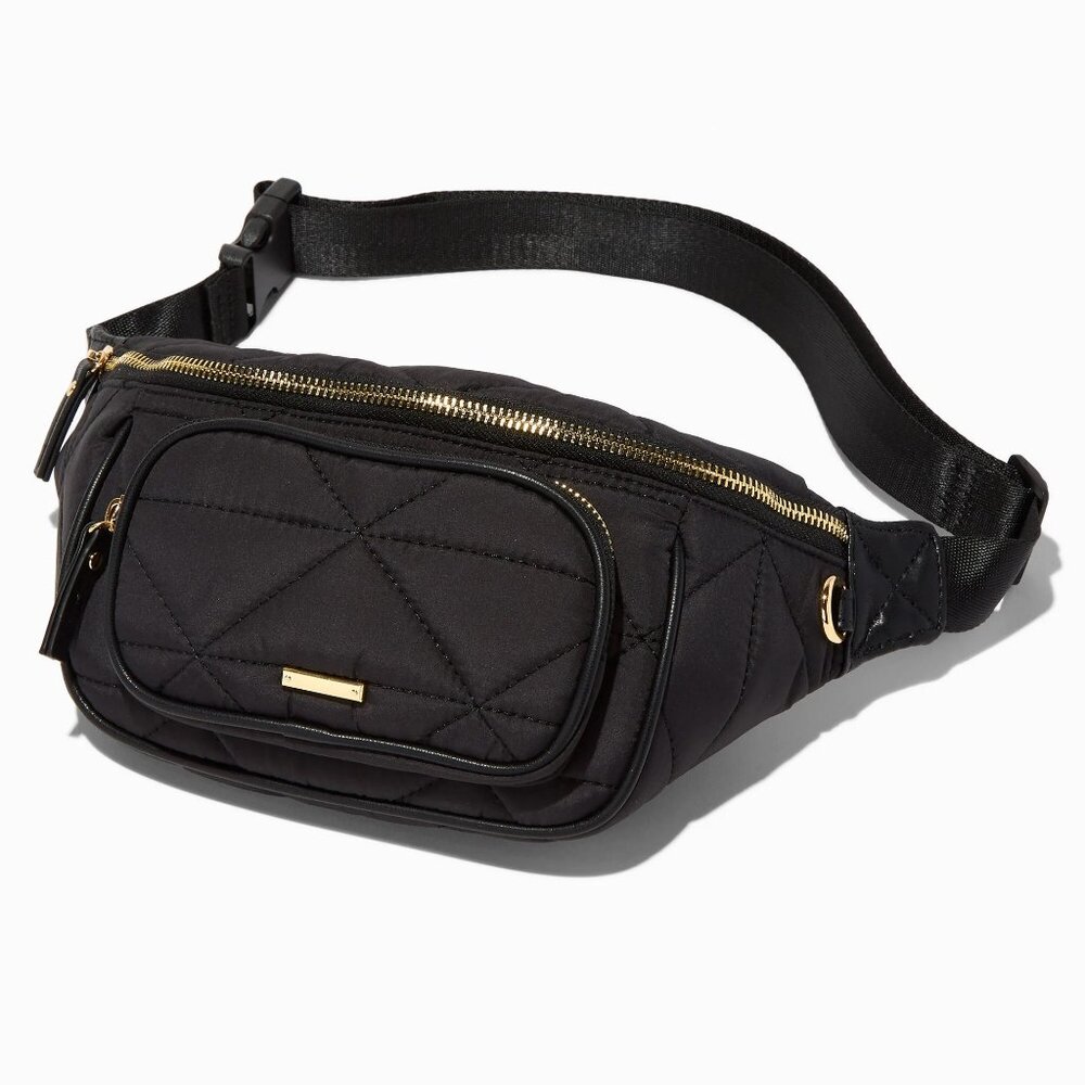 Claire's Quilted Gold Tone Zipper Fanny Pack Waist Bag